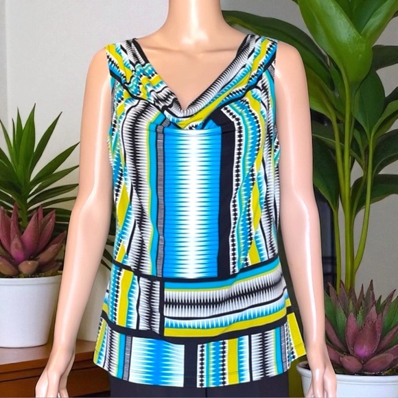 Calvin Klein Women's Lime Green Multi/Color Sleeveless Cowl-Neck Top Blouse - Picture 4 of 16